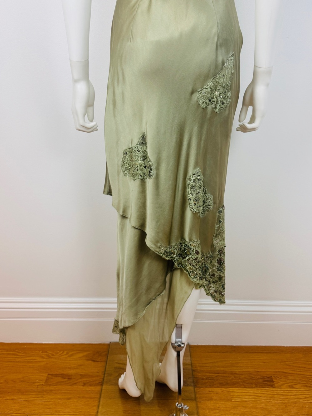 Vintage Alberto Makali Green Silk Beaded Sequin Lace Fairy Dress - Picture 12 of 12